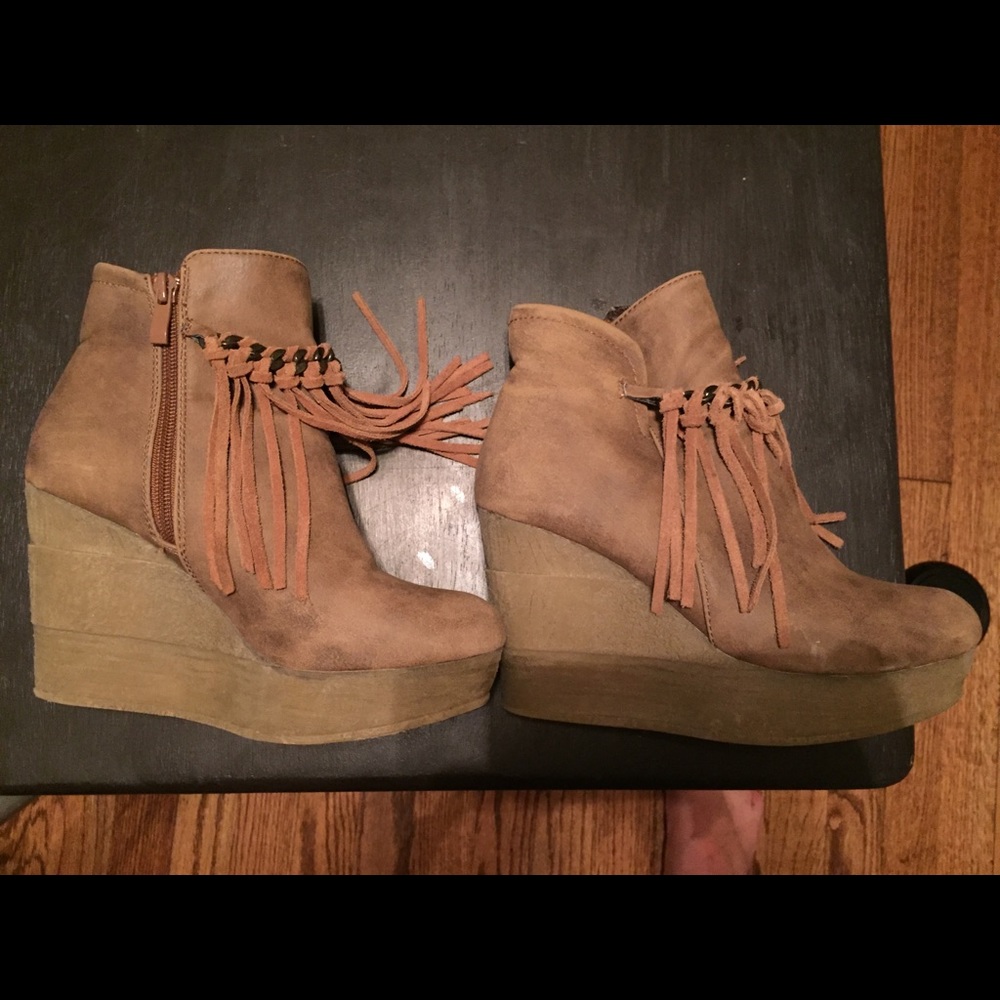 Sbicca Tan Fringe Ankle Booties